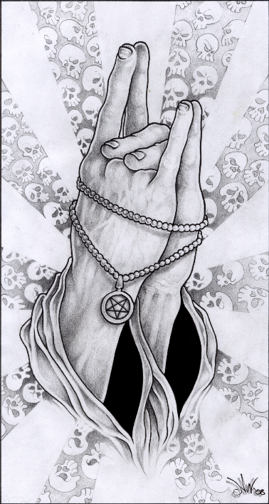  blasphemous rehash of the Cliche Praying hands tattoo design